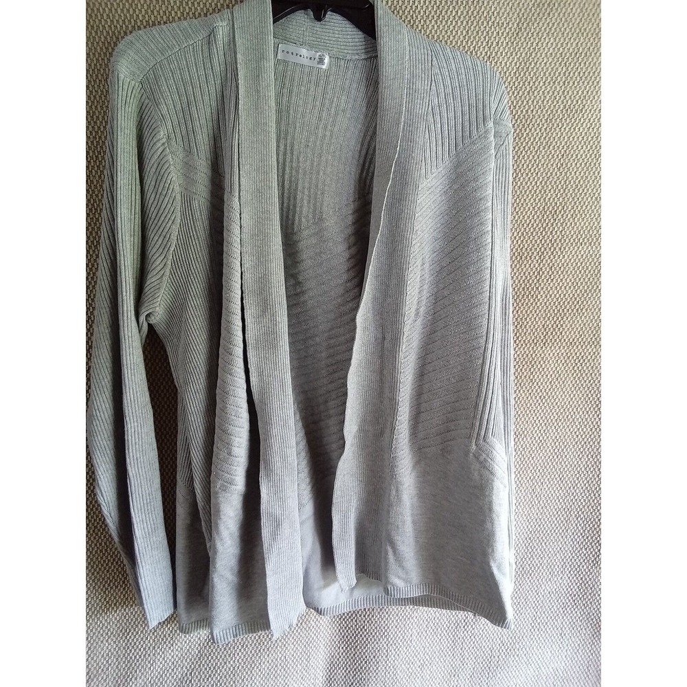 Retrology‎ Womens XL Light Heather Grey Ribbed Open Front Cardigan 110004749